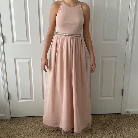 Aidan Mattox Blush Pink Beaded Sleeveless Halter Neck Style Gown Size 4